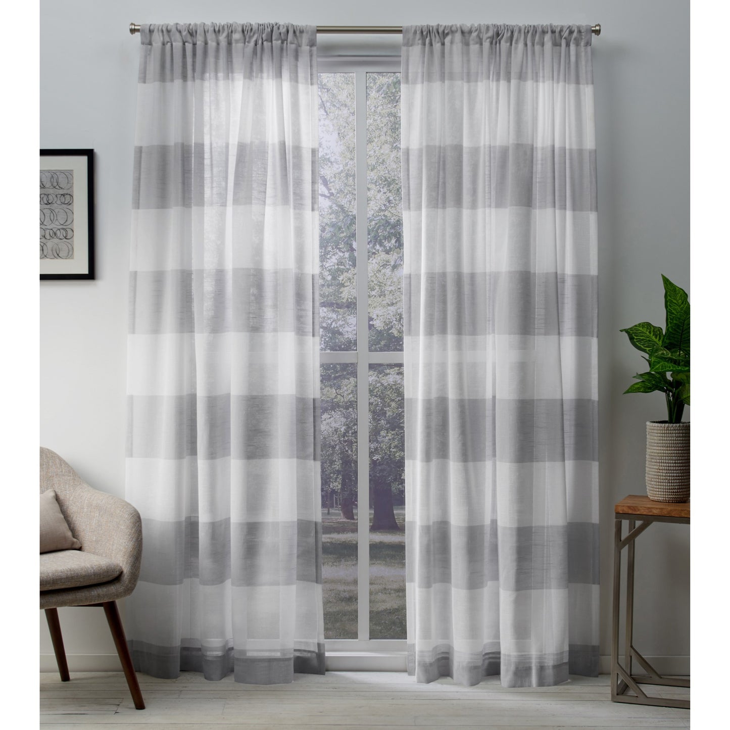 Exclusive Home Darma Sheer Linen Rod Pocket Curtain Panel Pair 50 X96 Dove Grey