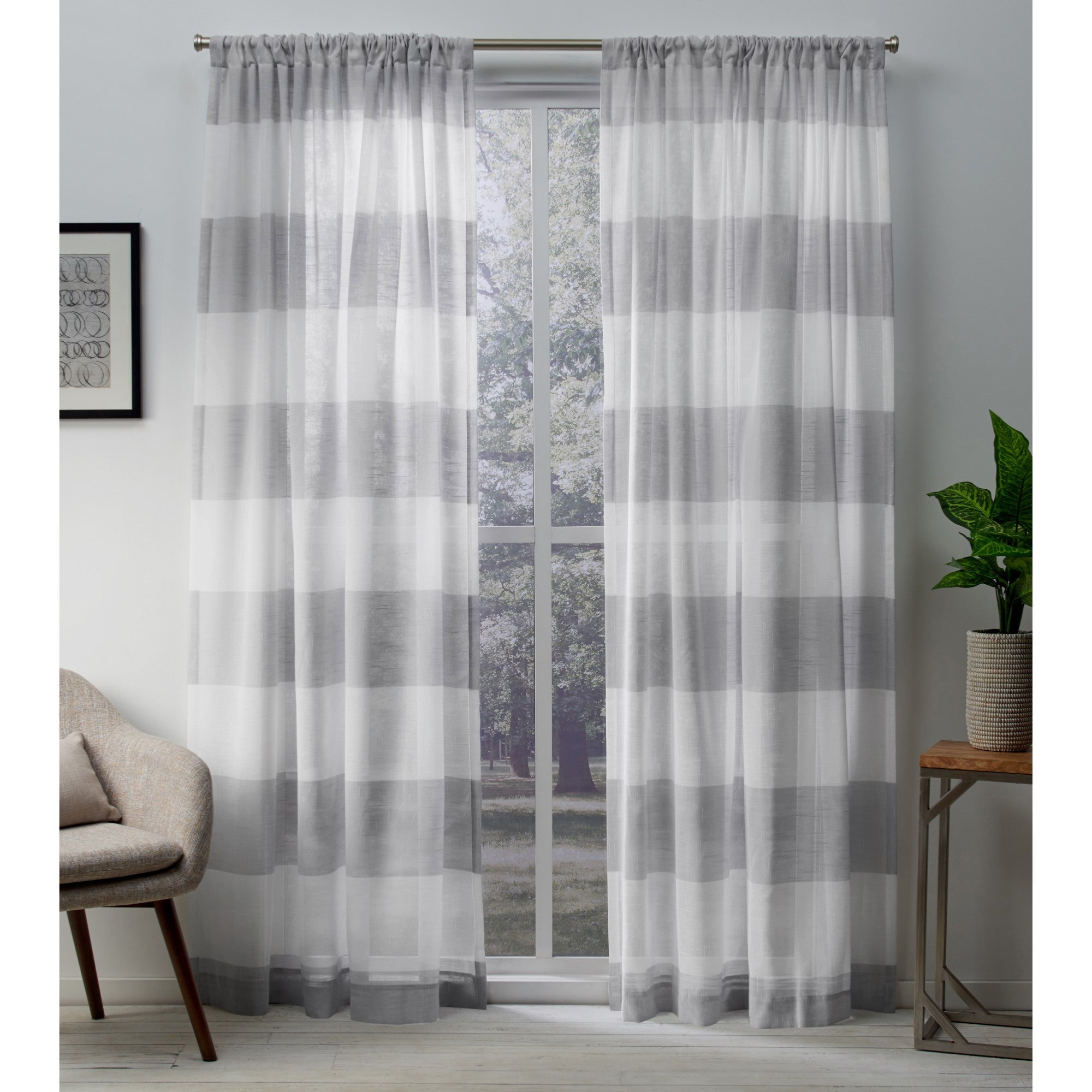 Exclusive Home Darma Sheer Linen Rod Pocket Curtain Panel Pair 50 X96 Dove Grey