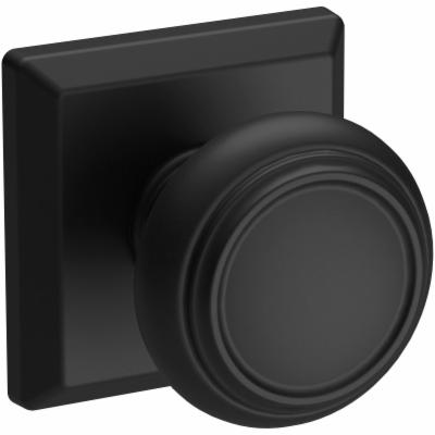 Passage Traditional Knob and Traditional Square Rose with 6AL Latch and Dual Strike Satin Black