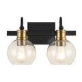 JONATHAN Y Marais 14.5 2-Light Iron/Glass Rustic Vintage LED Vanity Light Black/Brass Gold