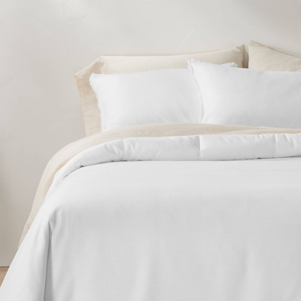 Full/Queen Heavyweight Linen Blend Comforter & Sham Set White - Casalun