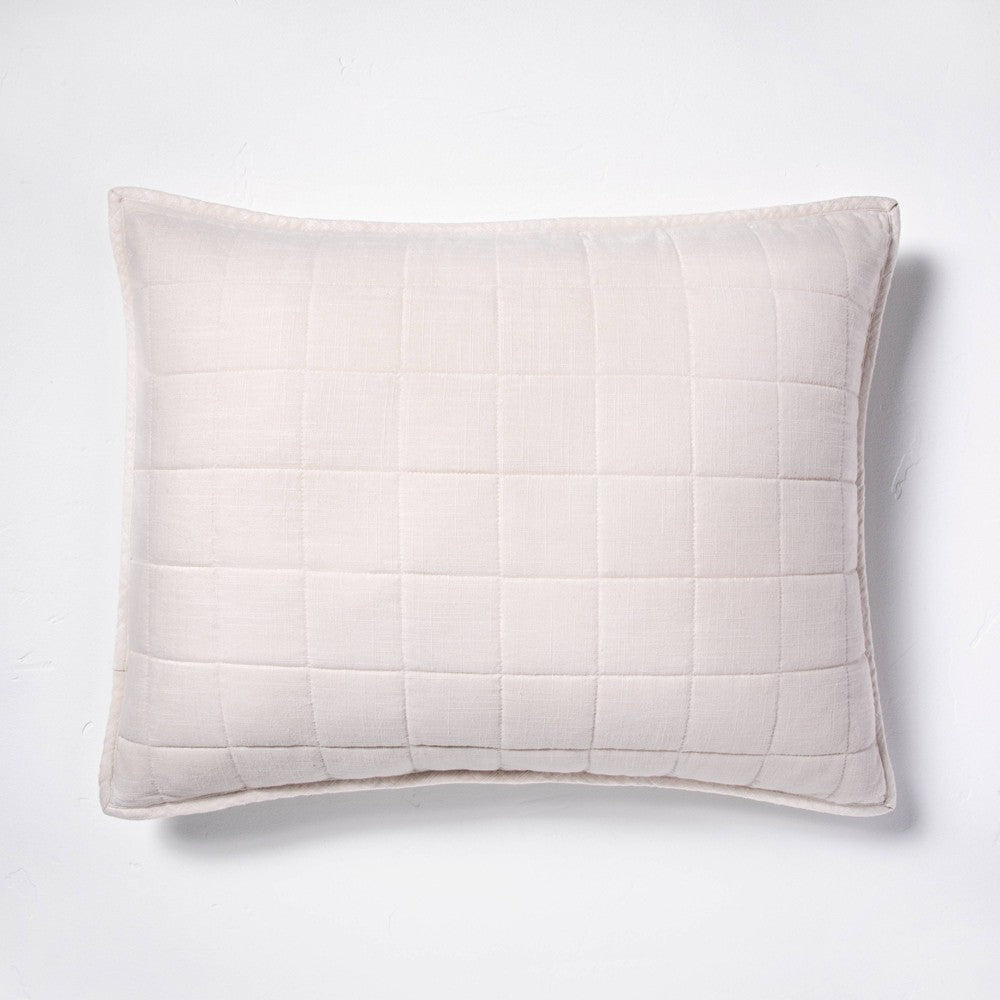Standard Heavyweight Linen Blend Quilt Pillow Sham Natural - Casaluna™: Rayon & Cotton Zipper Closure OEKO-TEX