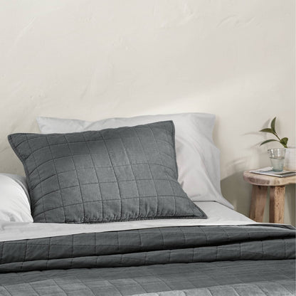 King Heavyweight Linen Blend Quilt Pillow Sham Dark Gray - Casaluna™: Zipper Closure, OEKO-TEX Certified, No Flange