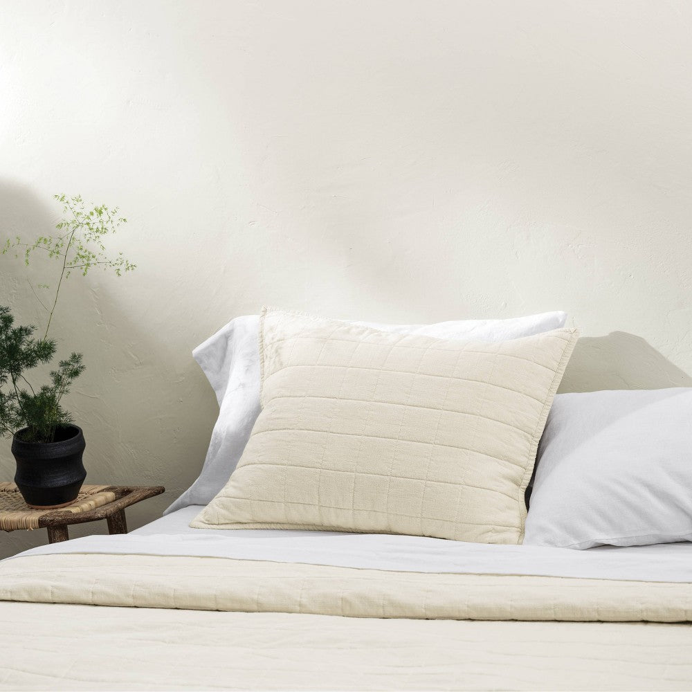 King Heavyweight Linen Blend Quilt Pillow Sham Natural - Casaluna™: Rayon & Cotton, Diamond Pattern, Zipper Closure