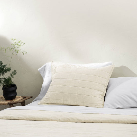 King Heavyweight Linen Blend Quilt Pillow Sham Natural - Casaluna™: Rayon & Cotton, Diamond Pattern, Zipper Closure