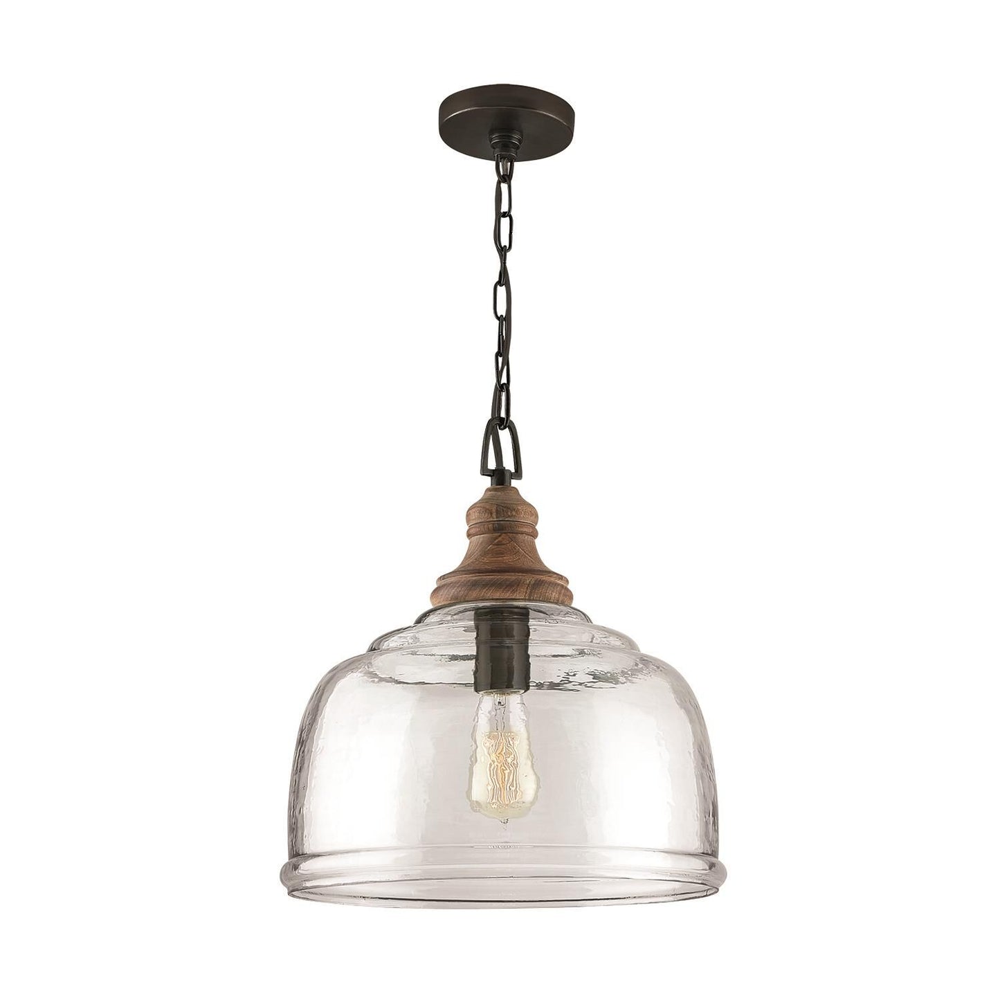 Capital Lighting 330318YG Julian Coastal Style Clear Organic Rippled Glass Dome Pendant, 1-Light 100 Watt, 16" H x 14" W, Grey Wash/Iron Silk