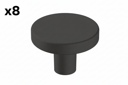 8 x Versa 1-3/8 in. (35mm) Modern Matte Black Round Cabinet Knob