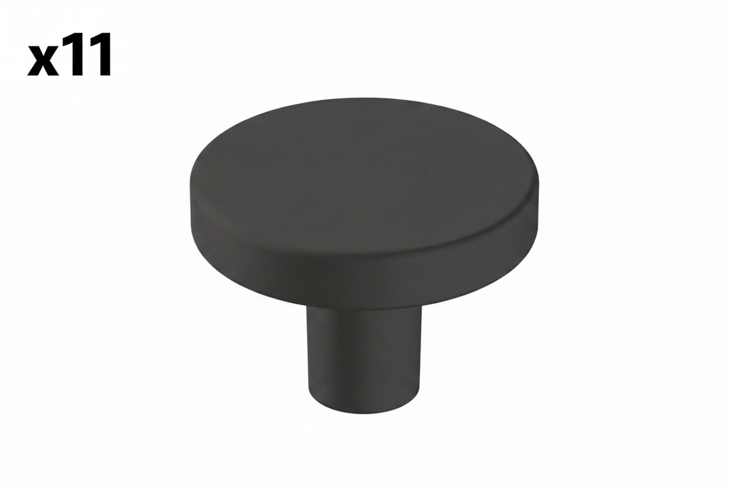 11 x Versa 1-3/8 in. (35mm) Modern Matte Black Round Cabinet Knob