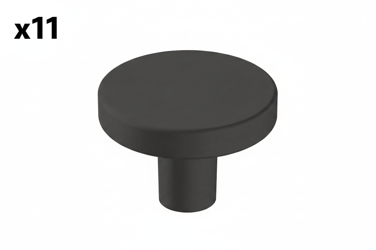 11 x Versa 1-3/8 in. (35mm) Modern Matte Black Round Cabinet Knob