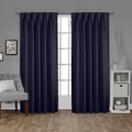 Exclusive Home Sateen Twill Woven Room Darkening Blackout Pinch Pleat/Hidden Tab Top Curtain Panel Pair 96 Length Peacoat Blue