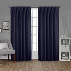 Exclusive Home Sateen Twill Woven Room Darkening Blackout Pinch Pleat/Hidden Tab Top Curtain Panel Pair 96 Length Peacoat Blue