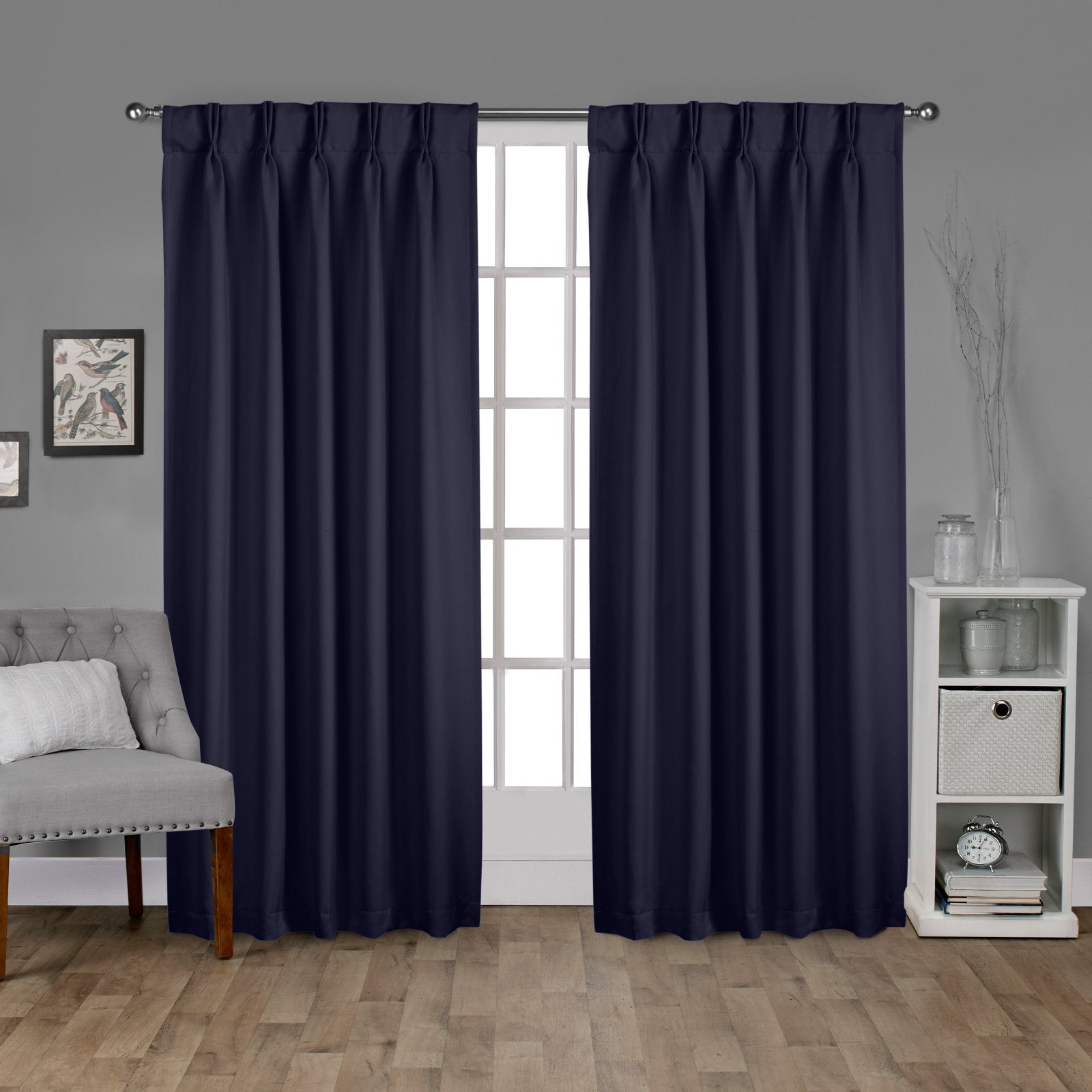 Exclusive Home Sateen Twill Woven Room Darkening Blackout Pinch Pleat/Hidden Tab Top Curtain Panel Pair 96 Length Peacoat Blue