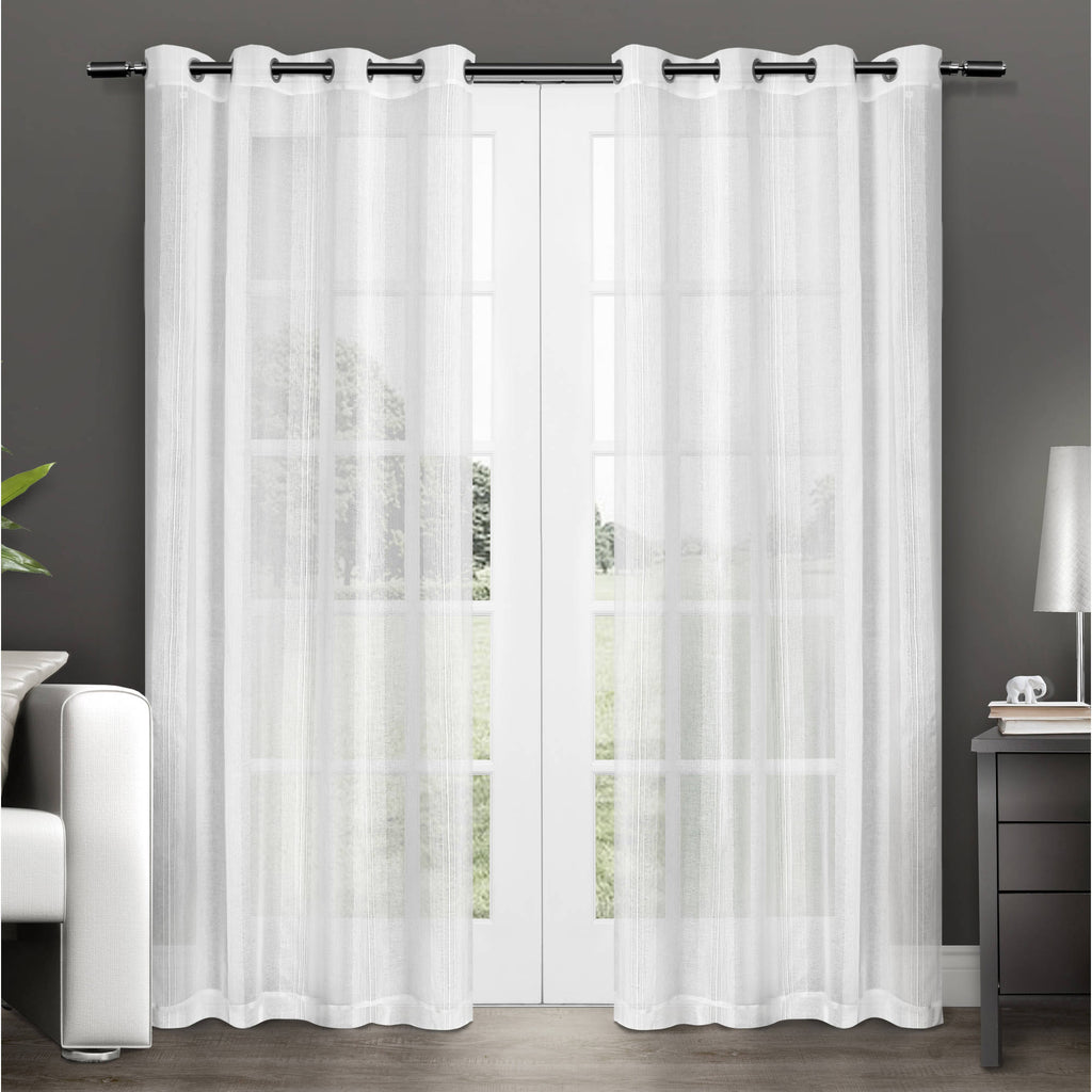 Exclusive Home Penny Sheer Embellished Stripe Grommet Top Curtain Panel Pair 50 X84 Winter White