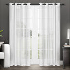 Exclusive Home Penny Sheer Embellished Stripe Grommet Top Curtain Panel Pair 50 X84 Winter White