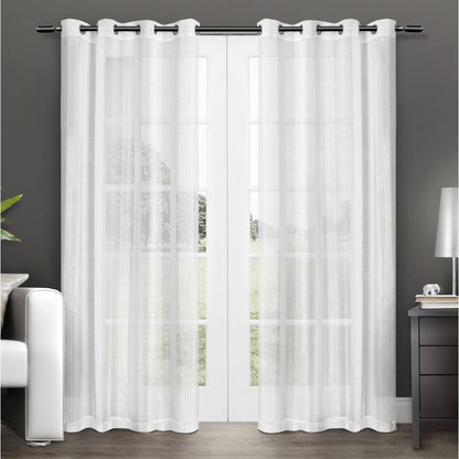Exclusive Home Penny Sheer Embellished Stripe Grommet Top Curtain Panel Pair 50 X84 Winter White