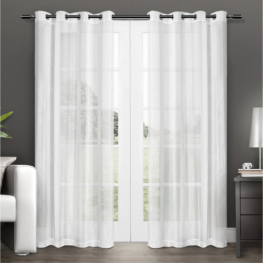 Exclusive Home Penny Sheer Embellished Stripe Grommet Top Curtain Panel Pair 50 X84 Winter White