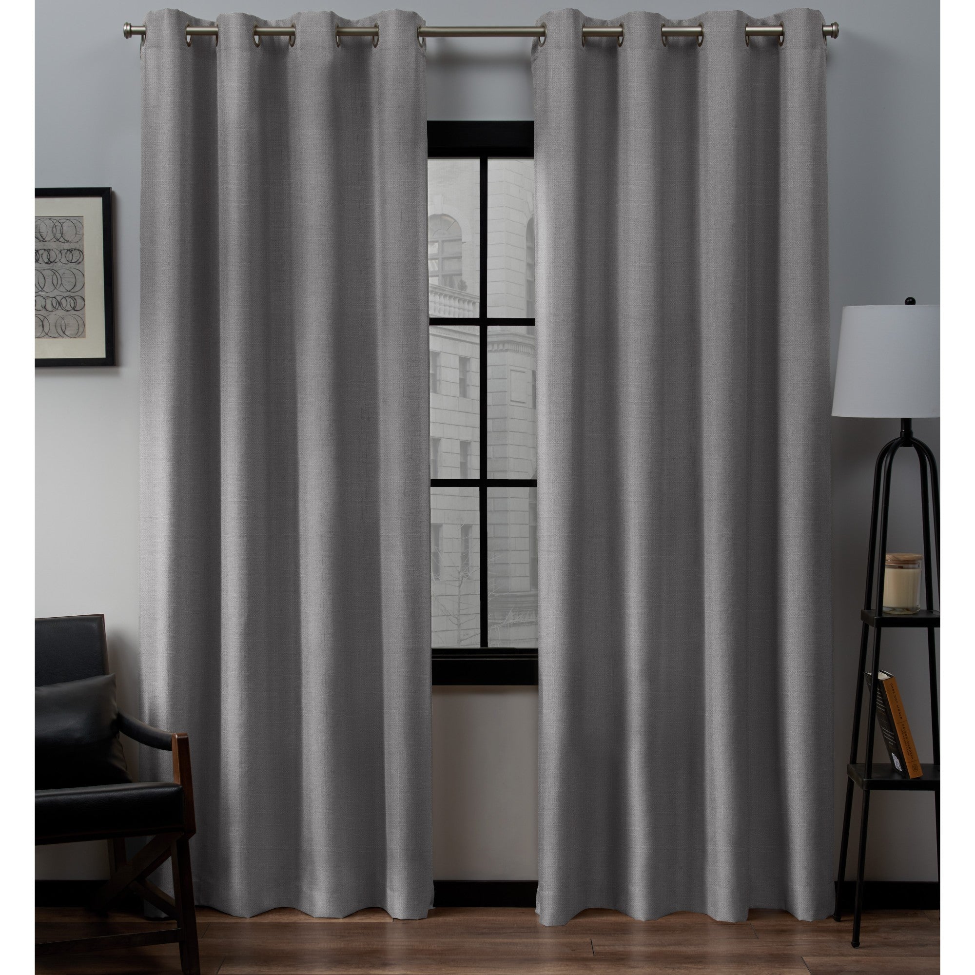 Loha Dove Grey Solid Light Filtering Grommet Top Curtain, 54 in. W X 108 in. L (Set of 2)