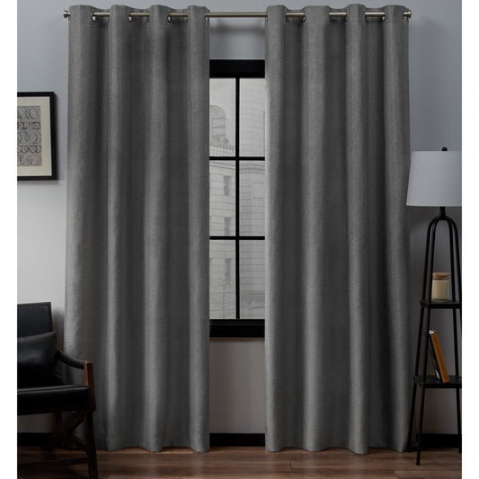 Loha Black Pearl Solid Light Filtering Grommet Top Curtain, 54 in. W X 96 in. L (Set of 2)