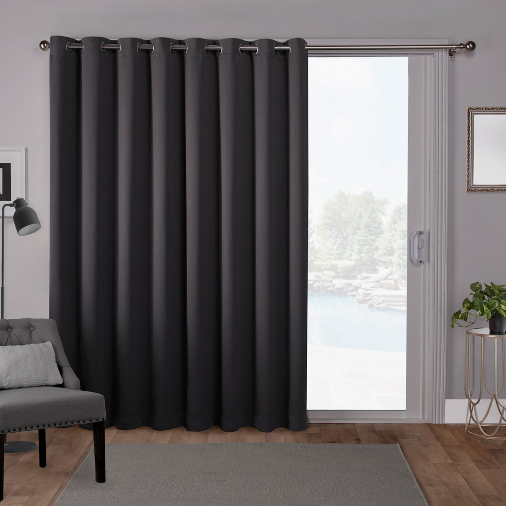 Sateen Patio Charcoal Solid Woven Room Darkening Grommet Top Curtain, 100 in. W X 84 in. L