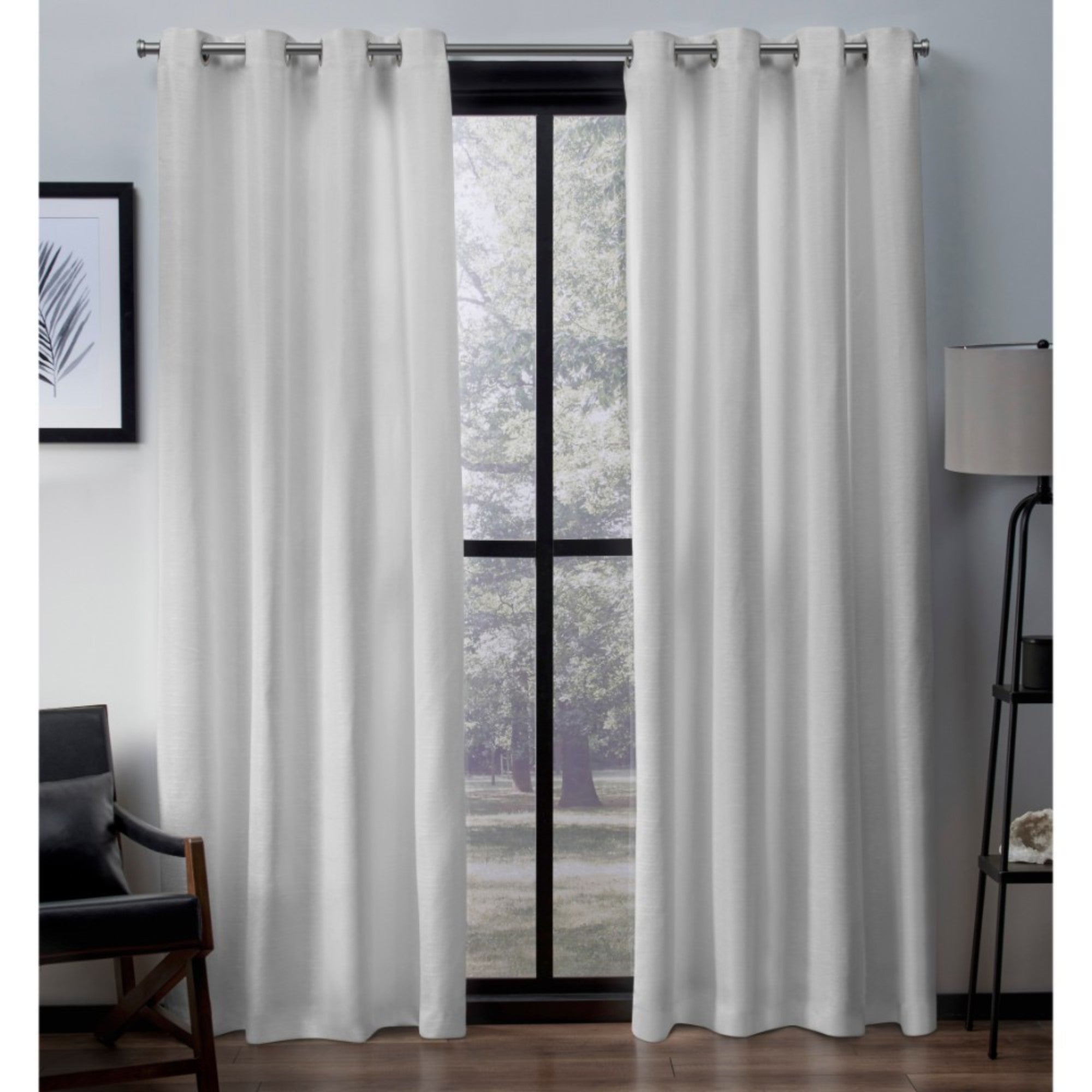 Virenze Winter White Solid Light Filtering Grommet Top Curtain, 54 in. W X 96 in. L (Set of 2)