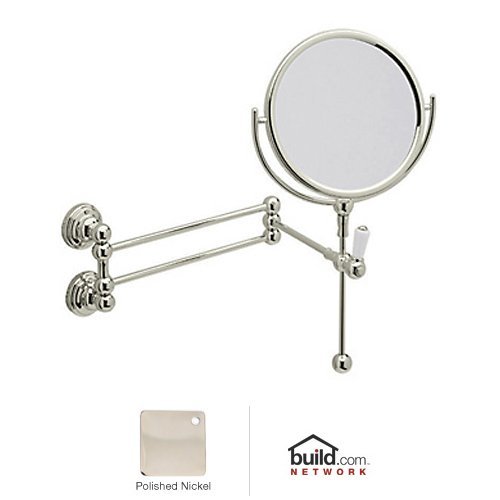 Perrin and Rowe U.6918 Edwardian 9"W X 14-7/8"H Circular Brass Framed Wall Mounted Make-up Mirror Polished Nickel