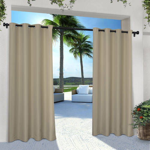 Pair Cabana Taupe Solid Light Filtering Grommet Top Indoor/Outdoor Curtains, 54 in. W X 96 in. L (Set of 2)