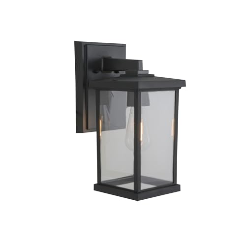 Resilience Lanterns 14 in. Textured Black Finish Outdoor Hardwired Wall Lantern Sconce W/ Clear Shade, No Bulb Included