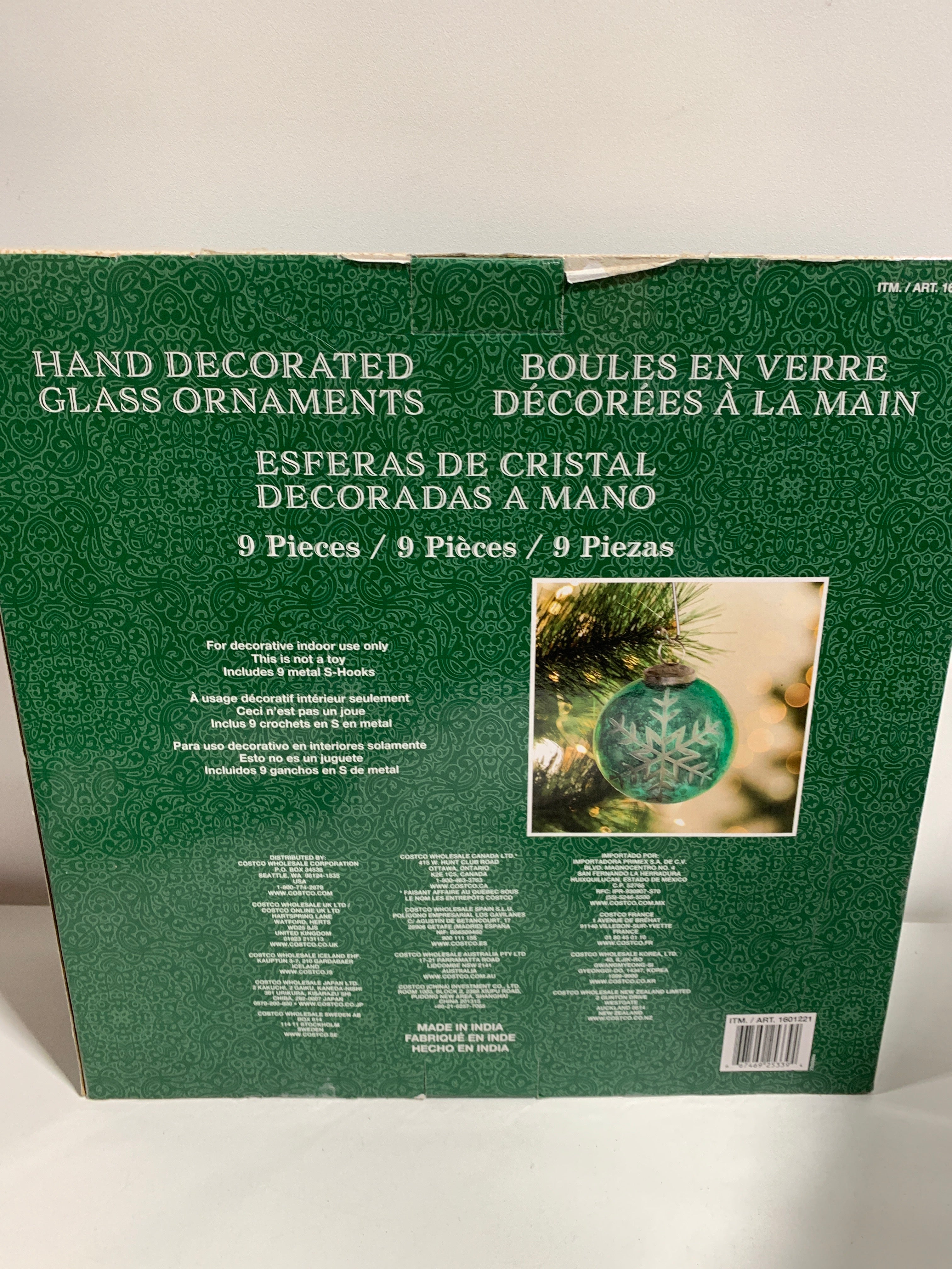 Kirkland 9 Piece Glass Christmas Ornaments Hand Decorated - *Christmas & Seasonal