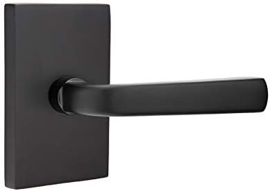 EMTEK Modern Rectangular Rosette Passage Set with Matching Finish Sion Lever - Choice of Left/Right Handing and 6
