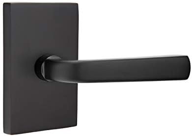 EMTEK Modern Rectangular Rosette Passage Set with Matching Finish Sion Lever - Choice of Left/Right Handing and 6 Finishes - 5112SIORHUS19 - Right Handed (RH) - Flat Black (US19)