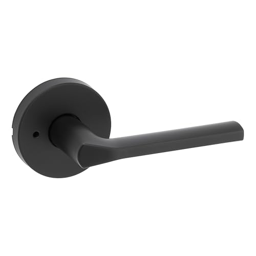 Kwikset Lisbon Interior Privacy Door Handle with Lock, Round Lever for Bathroom and Bedroom, Matte Black