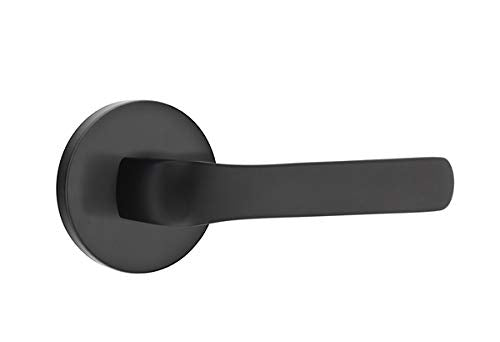 EMTEK Disk Rosette Privacy Set with Matching Finish Stuttgart Lever  5209STURHUS19 - Right Handed (RH) - Flat Black (US19)