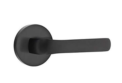 EMTEK Disk Rosette Privacy Set with Matching Finish Stuttgart Lever  5209STURHUS19 - Right Handed (RH) - Flat Black (US19)