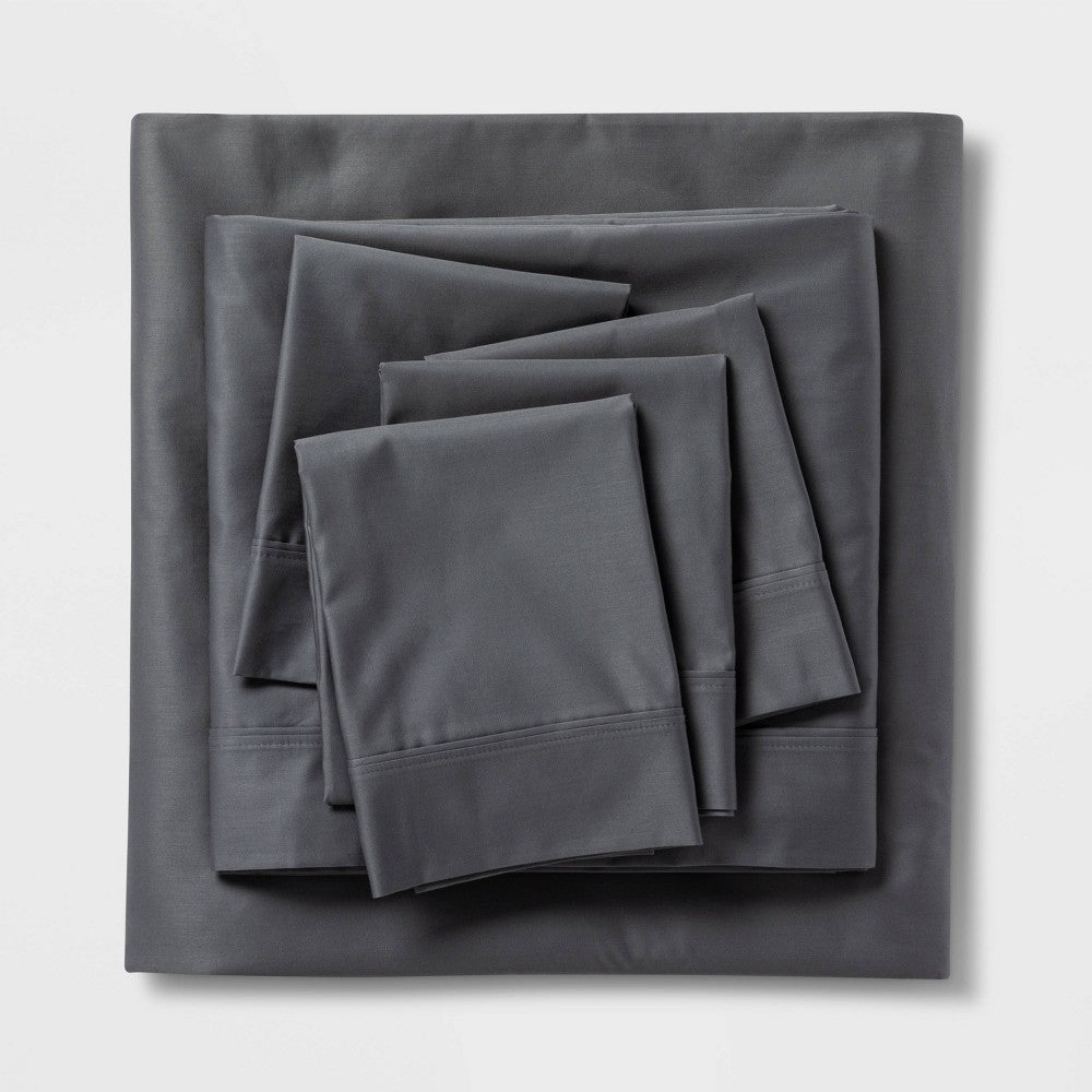 Full 6pc 800 Thread Count Solid Sheet Set Gray - Threshold™: Cotton Sateen Includes 4 Pillowcases Fits up to 18’’