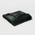 Full/Queen Microplush Bed Blanket Pine - Threshold™: Solid Green Midweight Modern Decor Double-Turned Hems - *Bedding