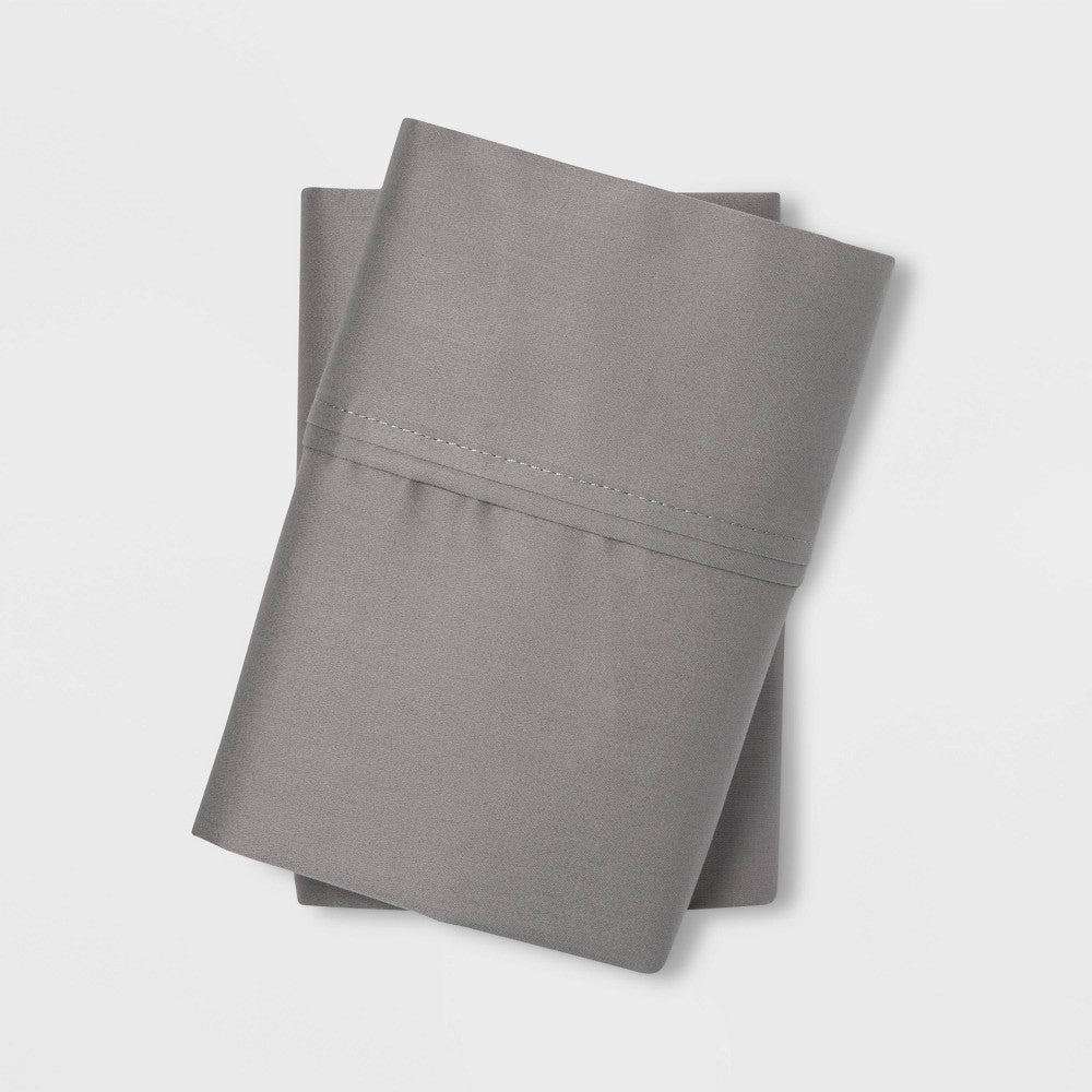 Standard Solid Performance 400 Thread Count Pillowcase Set Gray - Threshold™: Cotton Sateen, Machine Washable, OEKO-TEX Certified