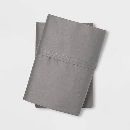 Standard Solid Performance 400 Thread Count Pillowcase Set Gray - Threshold™: Cotton Sateen, Machine Washable, OEKO-TEX Certified