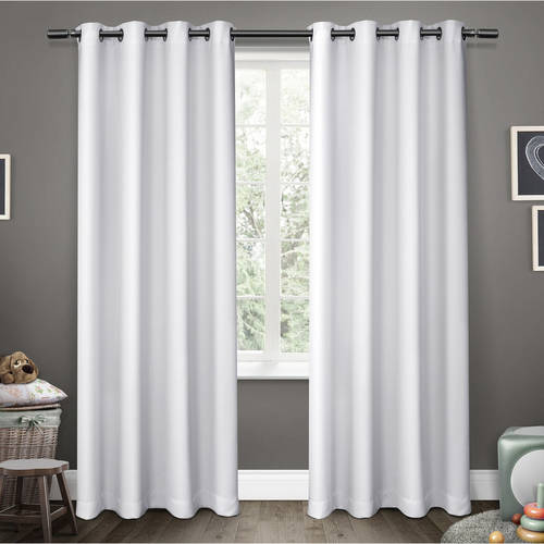 Exclusive Home Sateen Kids Twill Woven Room Darkening Blackout Grommet Top Curtain Panel Pair 52 X63 Winter White