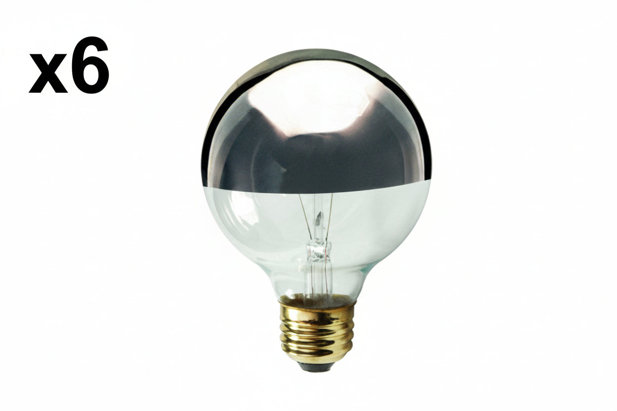 6 x Bulbrite 100 Watt Dimmable Half Chrome G25 Incandescent Light Bulb with Medium (E26) Base 2700K Warm White Light