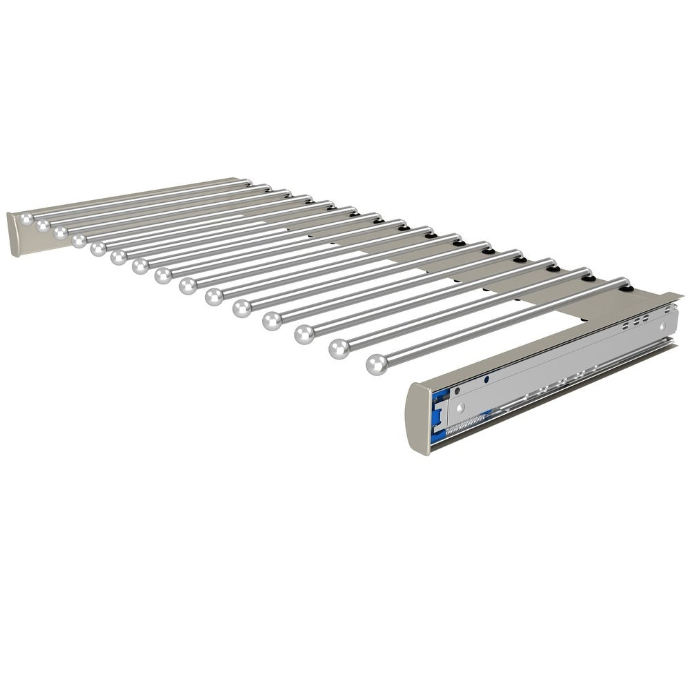 30 in. Satin Nickel Pullout Valet Rod Pants Organizer with Soft-Close for Custom Closet Systems