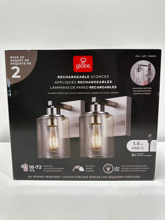 Globe Electric Rechargeable Glass Wall Sconce 2-pack - *Lighting & Electrical