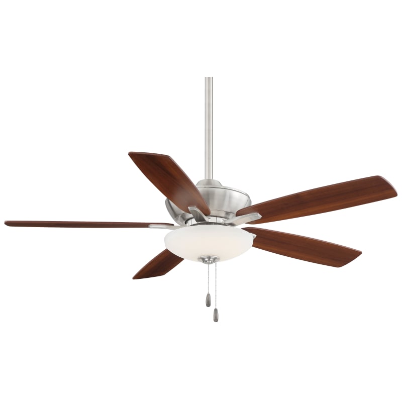 MINKA-AIRE F553L-BN/DW Minute 52" 5-Blade LED Ceiling Fan in Brushed Nickel Finish with Reversible Dark Walnut/Medium Maple Blades and an Etched White Glass