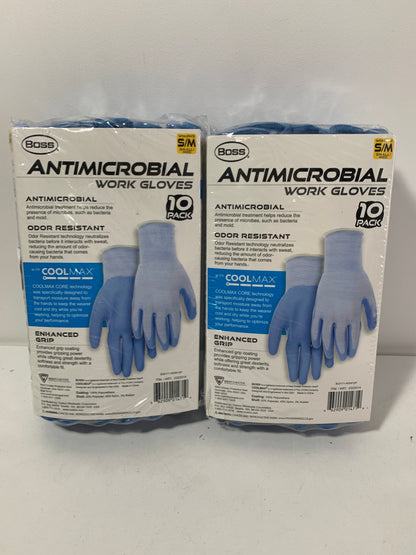 Womens Antimicrobial Odor Resistant Work Gloves W/Coolmax Small /Medium 20 Pack