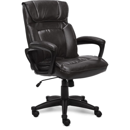 Serta - Hannah Upholstered Executive Office Chair with Headrest Pillow - Smooth Bonded Leather - Black