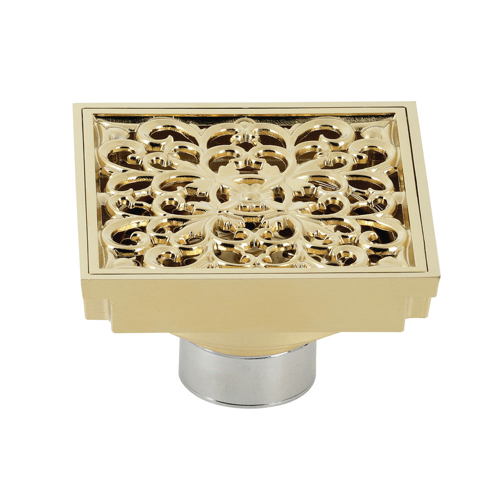 Kingston BSF9771PB 4" Brass Square Grid Shower Drain, Polished Brass