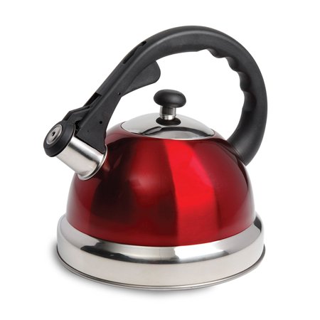 Claredale 2.2 Quart Stainless Steel Whistling Tea Kettle in Red with Nylon Handle