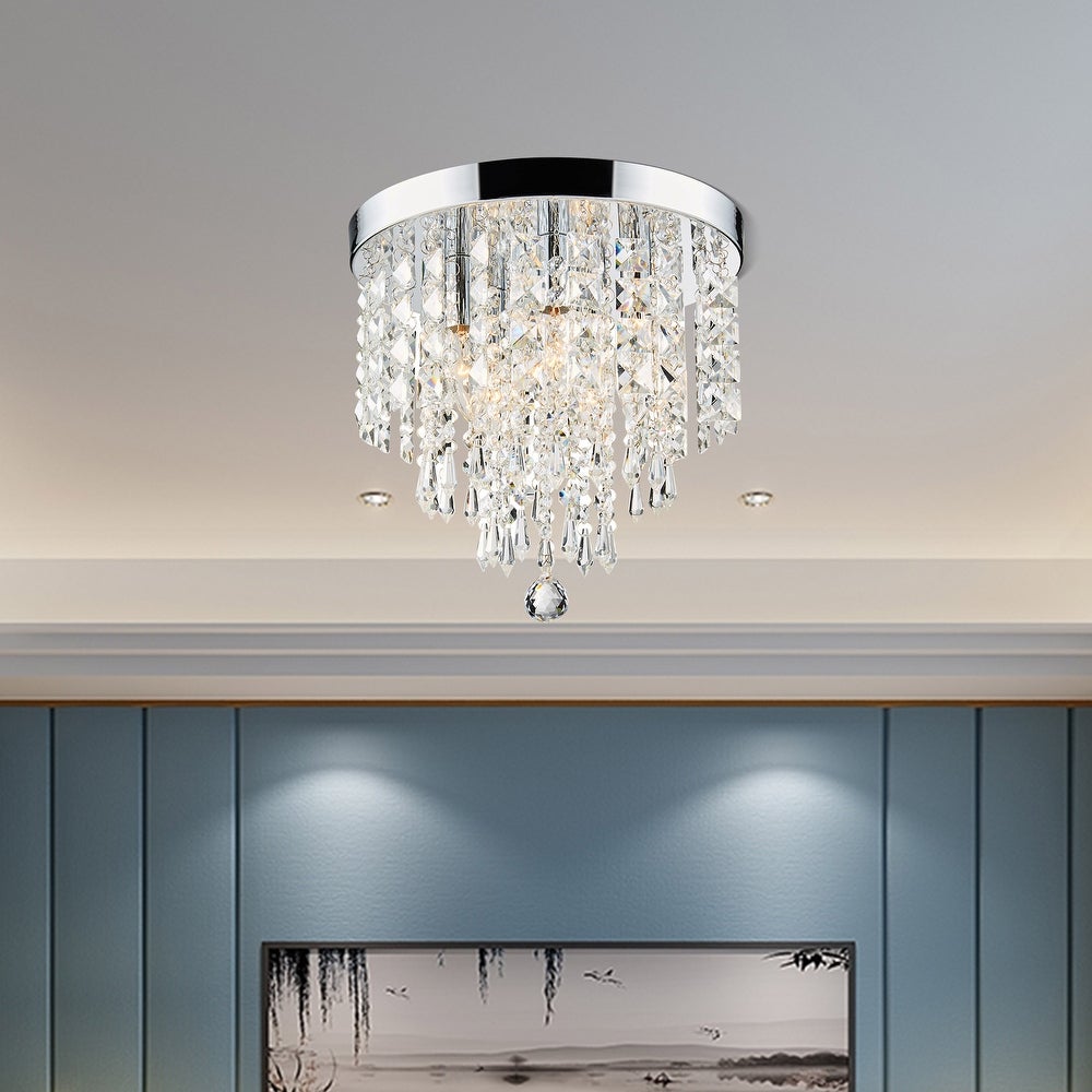 Merra 11 in. 5-Light Chrome Flush Mount Chandelier with K9 Crystals