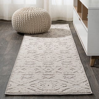 JONATHAN Y Mediterranean Tile Indoor Outdoor Runner Rug 2X10 Beige, Citta High-Low Pile for Backyard, Patio, Porch, Easy-Cleaning, High Traffic, Pet-Friendly, Non-Shedding (SBH102A-210)