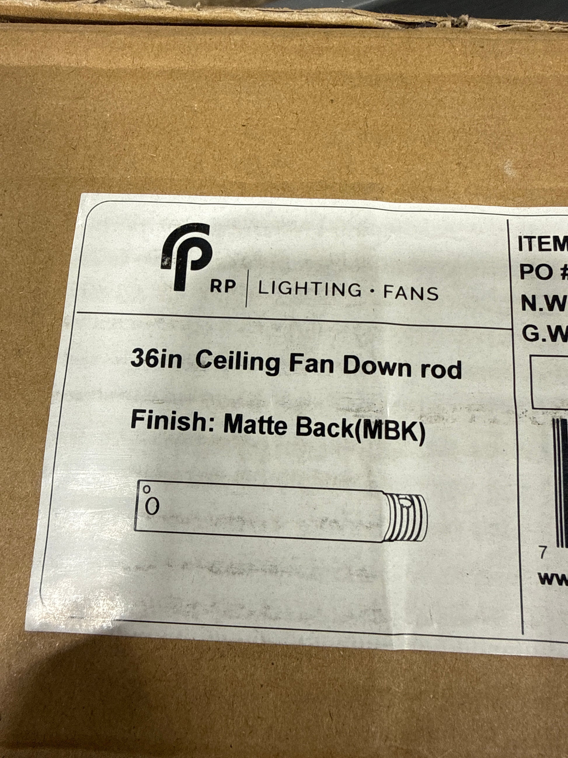 RP Lighting and Fans 36’’ Long x 1/2’’ Wide Ceiling Fan Downrod 12’ Ceilings - *Lighting & Electrical