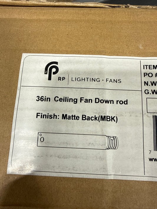 RP Lighting and Fans 36" Long x 1/2" Wide Ceiling Fan Downrod 12' Ceilings